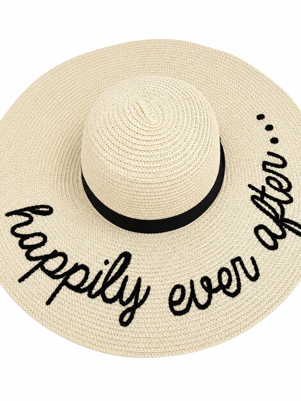 Wedding/Engagement- Wide Brim Straw Sun Hat, Happily Ever After